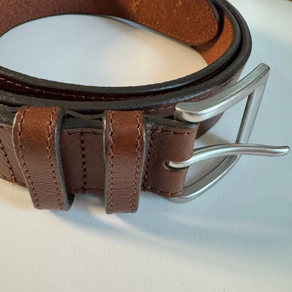 Vtg Western Brown Genuine Leather‎ Belt Made in USA Silver Buckle Cognac XL